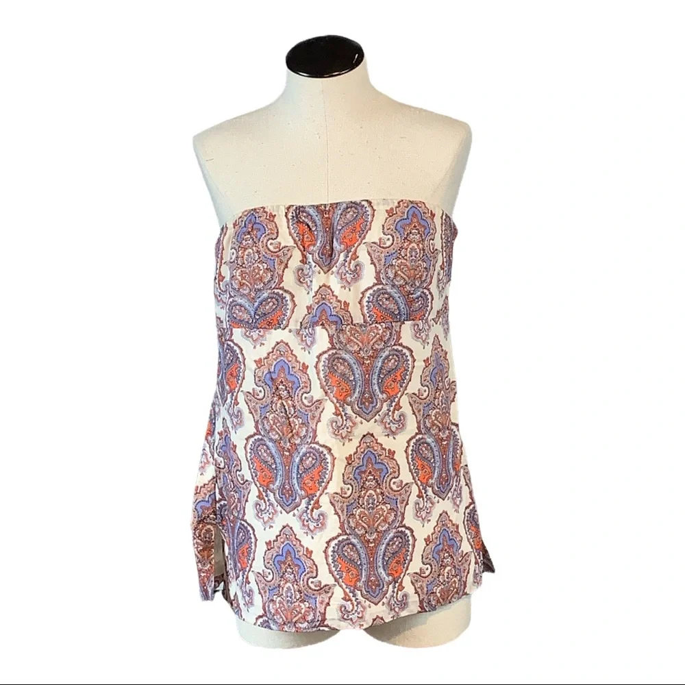 J. Crew sleeveless top size 4 paisley cream blue bohemian vintage - Picture 1 of 8